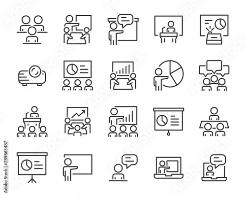 set of training icons, meeting, study, presentation