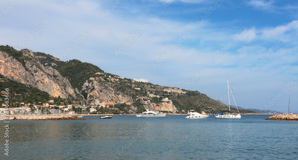 yachts and mountain on the French Riviera
