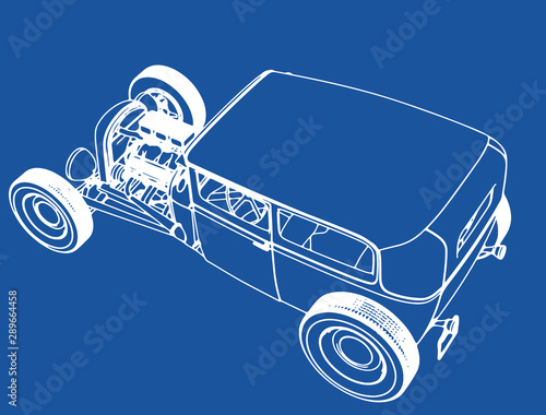 retro sport car roadster sketch on blue background vector