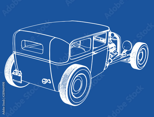 retro sport car roadster sketch on blue background vector