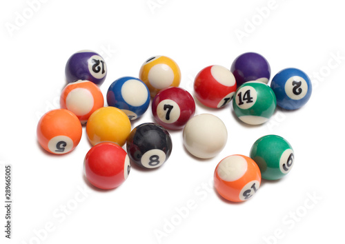 Billiard balls on white background