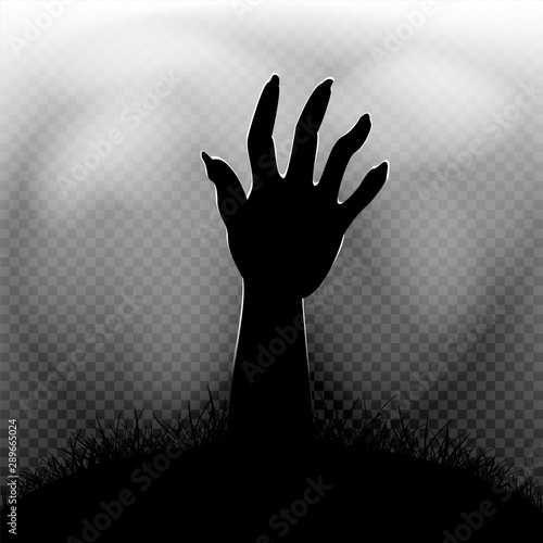 Halloween zombie hand in transparent dark