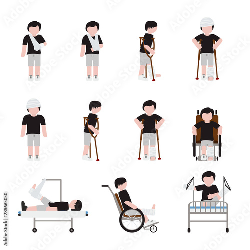 Injured people flat style icons set. Vector.
