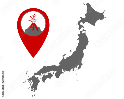 Karte von Japan mit Anzeiger für Vulkan