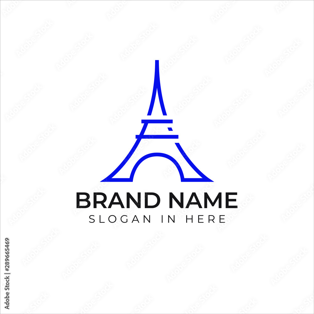 eiffel tower with line art shaped with intial F letters inside logo icon illustration