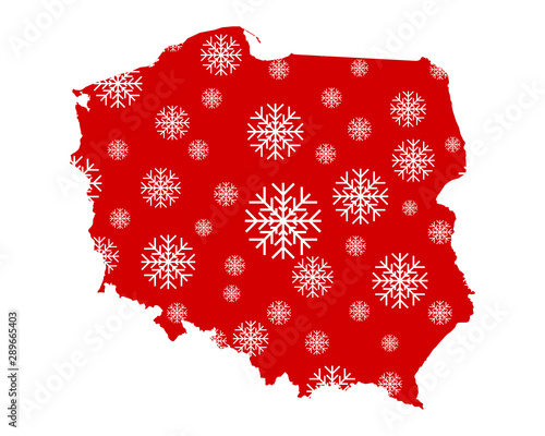 Karte von Polen mit Schneeflocken