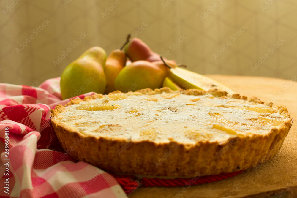 Pear tart. Autumn pear cake. Close-up. Pear tart. Autumn pear cake. Close-up.