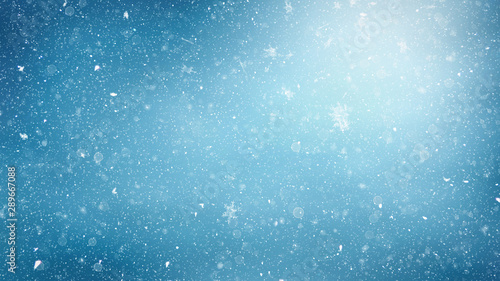 Hintergrund zum Winter mit Eis, Schneeflocken und kalten Farben