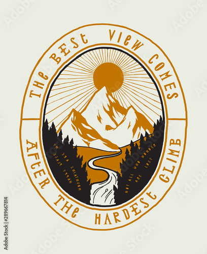 The best view comes after the hardest climb - vintage ice covered mountain peak climbing typography silk-screen t-shirt design