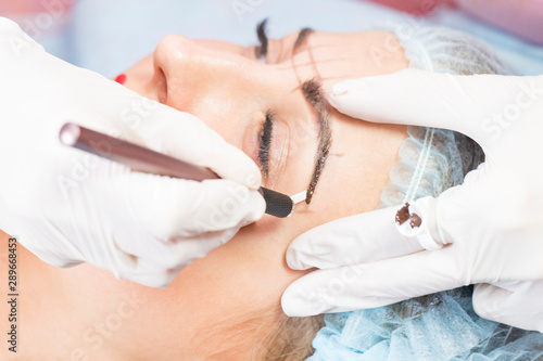 Microblading eyebrows workflow in a beauty salon