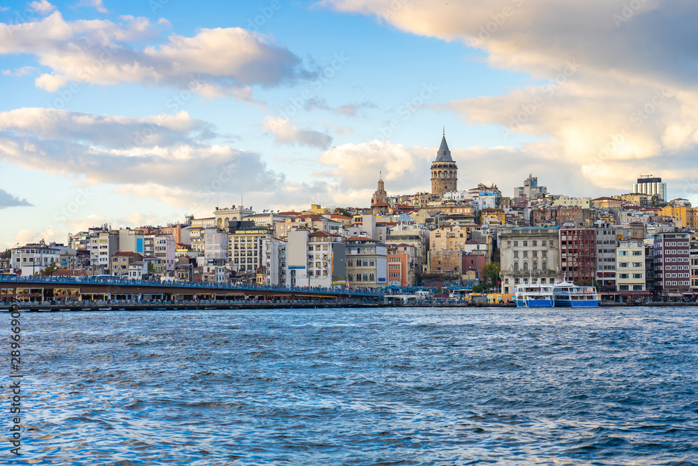 View of Galata Tower and Istanbul skyline in Istanbul, Turkey