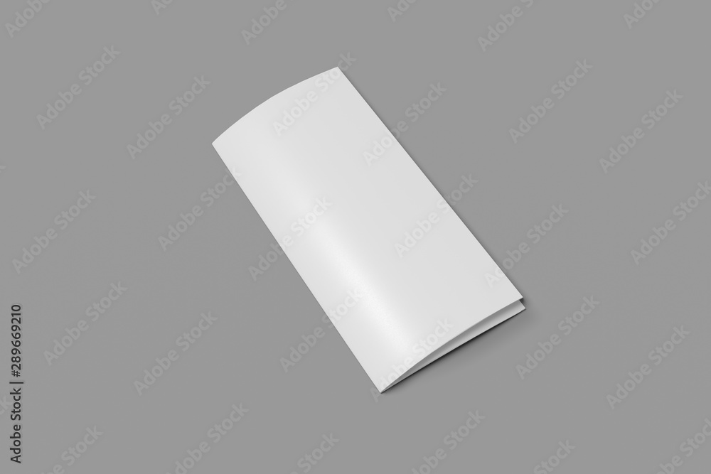 Tri fold booklet mockup closed on a gray background. 3D rendering Tri fold booklet mockup closed on a gray background. 3D rendering