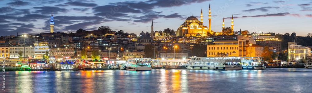 Fototapeta premium Widok na panoramę portu w Stambule w mieście Stambuł, Turcja