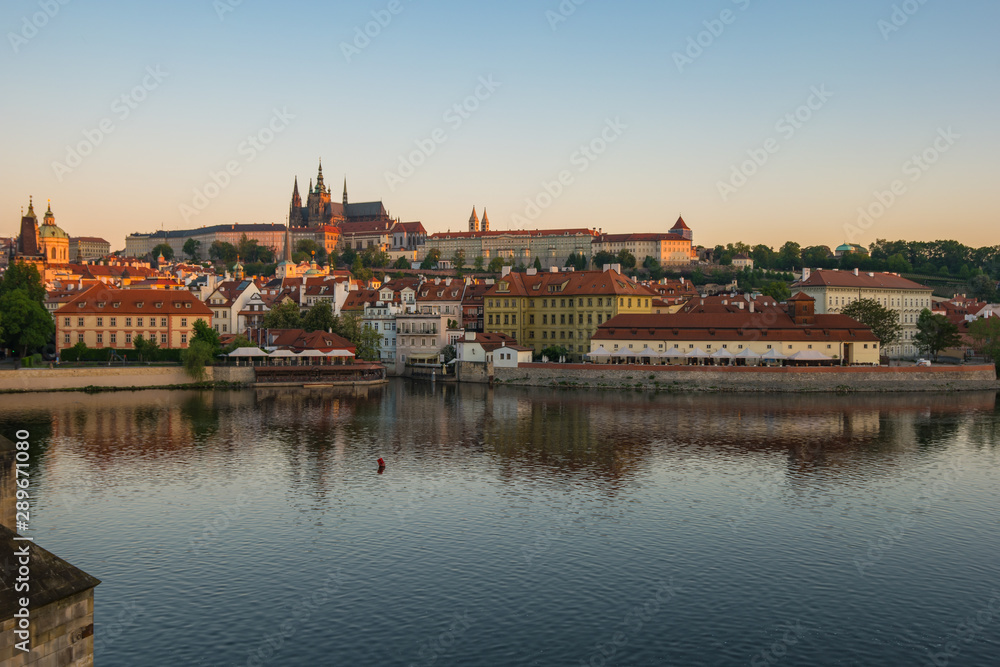 Vltava River and Prague city skyline in Czech Republic