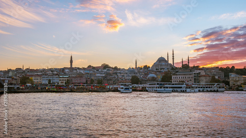 Sunset view of Istanbul port in Istanbul city, Turkey