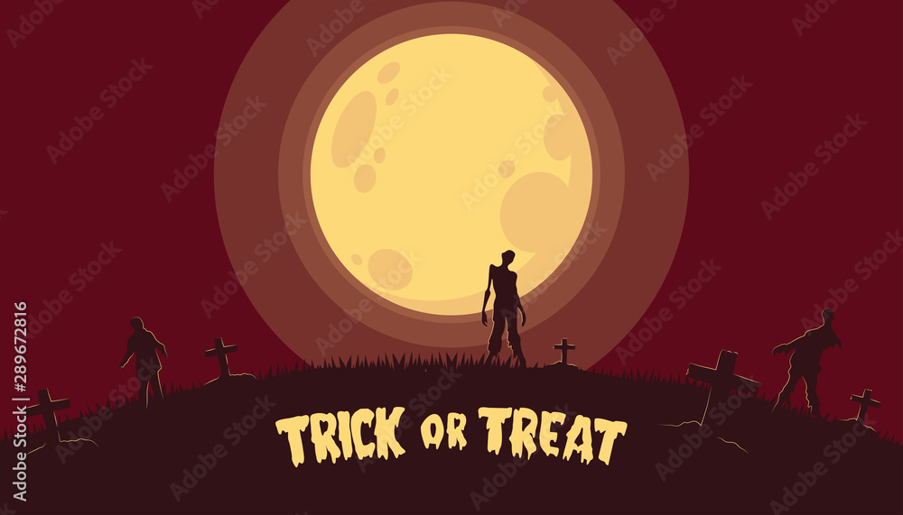 Halloween Background with Zombie in Graveyard Vector Halloween Background with Zombie in Graveyard Vector