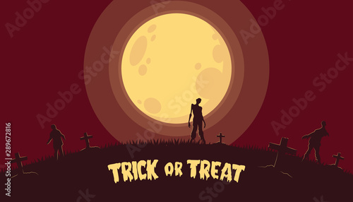 Halloween Background with Zombie in Graveyard Vector