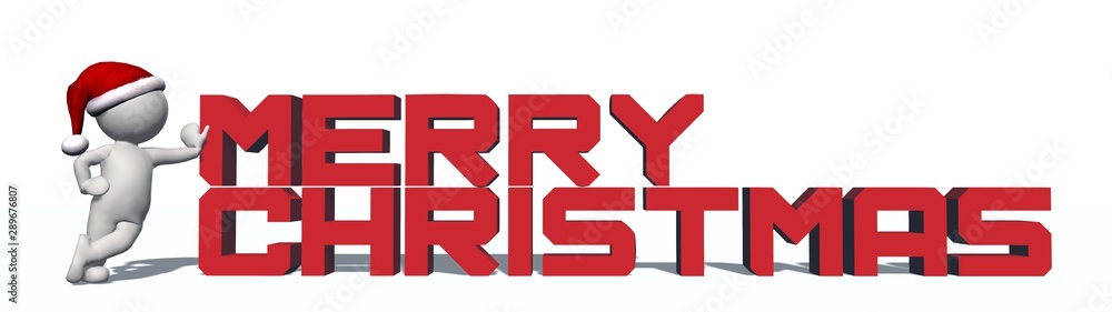 Long Christmas Banner - 3D Merry Christmas lettering with shadow on the floor and 3D people - red - isolated on white background - 3D rendering