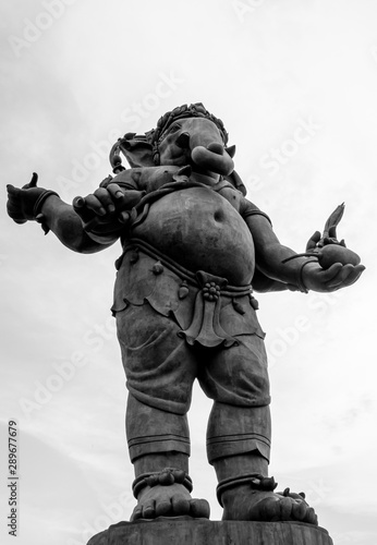 Ganesh statue made from metal in Chachoengsao province of Thailand  black and white tone filter