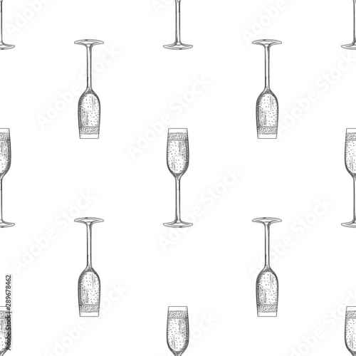 Flute glass. Hand drawn empty champagne glass sketch.