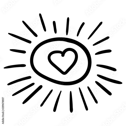 Sun with heart Inside. Coloring page adult and kids. Vector. Vector illustration