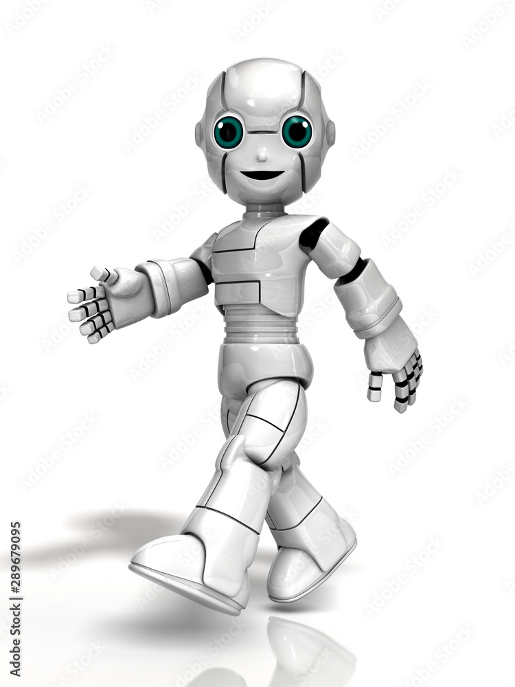 A robot that looks at this while walking by 3d rendering A robot that looks at this while walking by 3d rendering