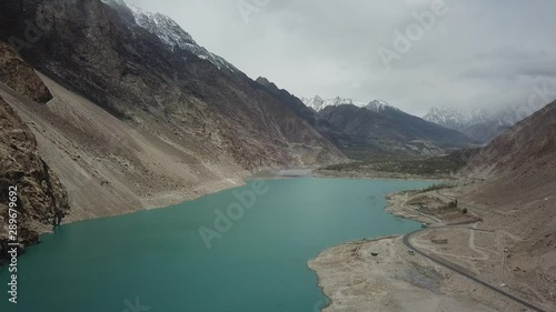 Aerial view of Ata Abad Lake, Hunza, Pakistan