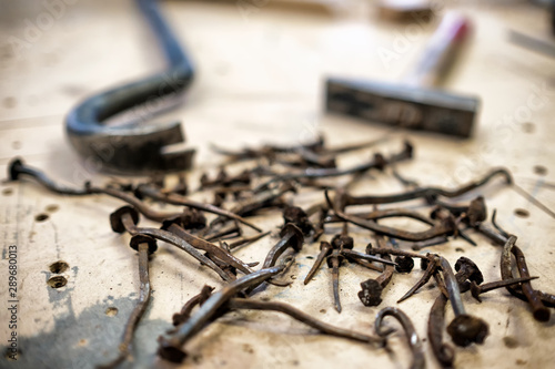 Wallpaper Mural Rusty used broken nails close up view with tools on background Torontodigital.ca