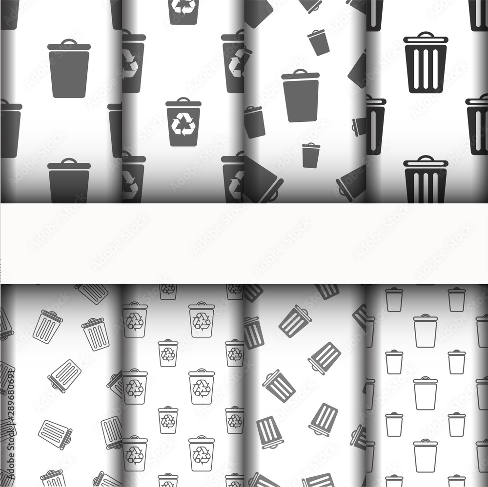 patterns and texture, trash can icons set.