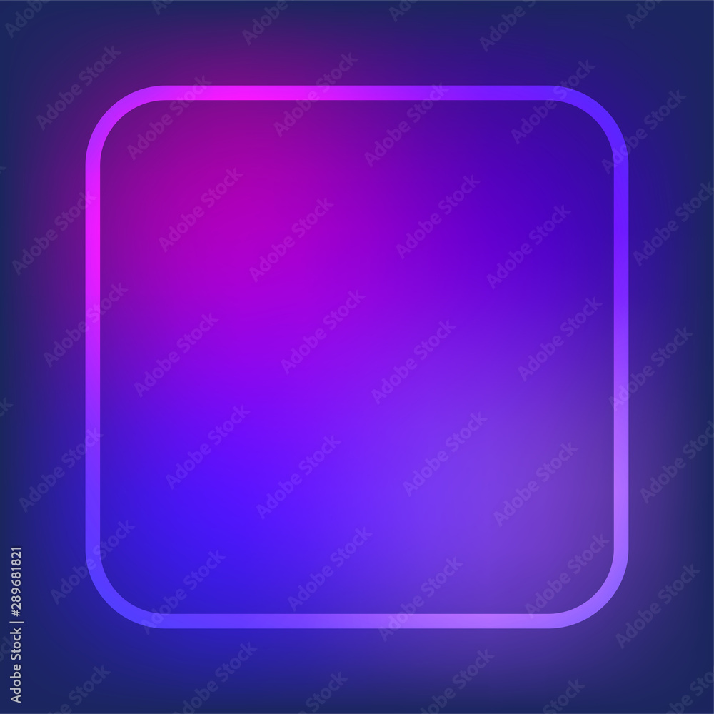 Neon sign.Rectangle glowing light banner with blank space. Electric rectangle frame on dark blue and pink background.Neon right-angled background with flares and sparkles. Vintage vector illustration Neon sign.Rectangle glowing light banner with blank space. Electric rectangle frame on dark blue and pink background.Neon right-angled background with flares and sparkles. Vintage vector illustration