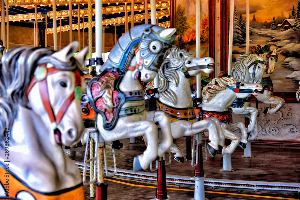 YOKOHAMA, KANAGAWA / Japan - 5 May, 2019 : Merry‐go‐round at Hakkeijima Sea Paradise. YOKOHAMA, KANAGAWA / Japan - 5 May, 2019 : Merry‐go‐round at Hakkeijima Sea Paradise.