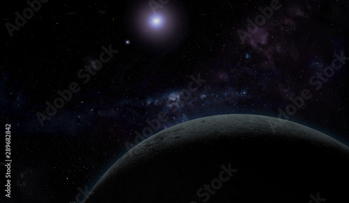 Unknown planet in outer space with stars and nebulas. Space exploration. 3D illustration.