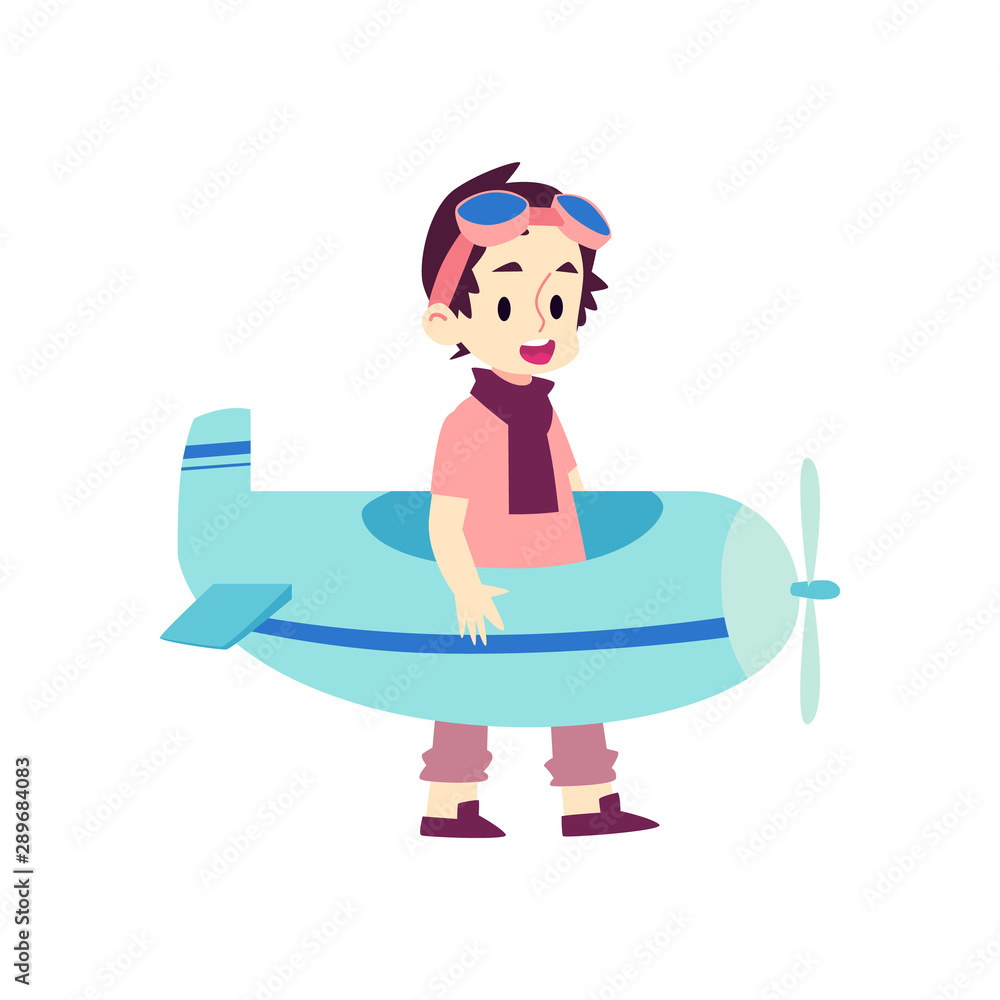 Little boy in plane pilot costume isolated on white background Little boy in plane pilot costume isolated on white background