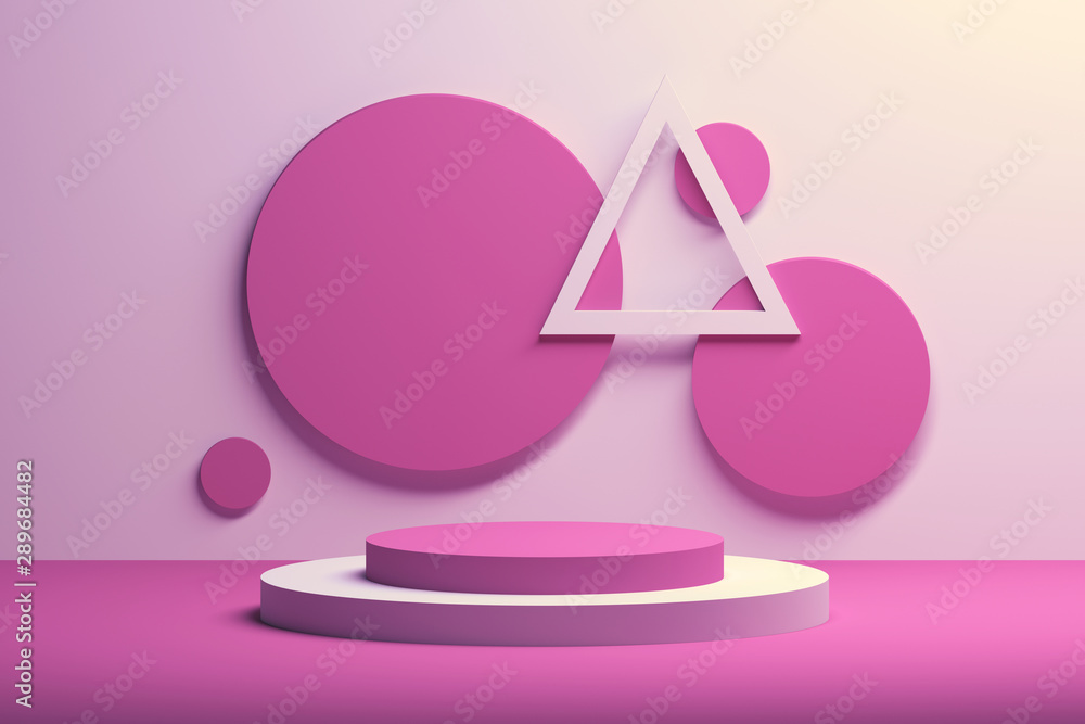 Composition with round and triangle shapes in white and pink colors. 3d illustration. Composition with round and triangle shapes in white and pink colors. 3d illustration.