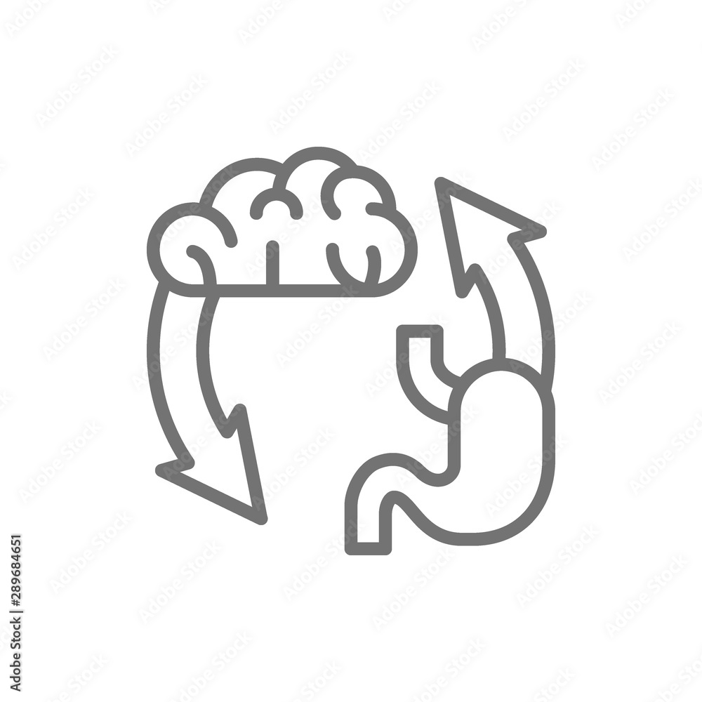 Vector brain exchange stomach, addiction line icon. Vector brain exchange stomach, addiction line icon.