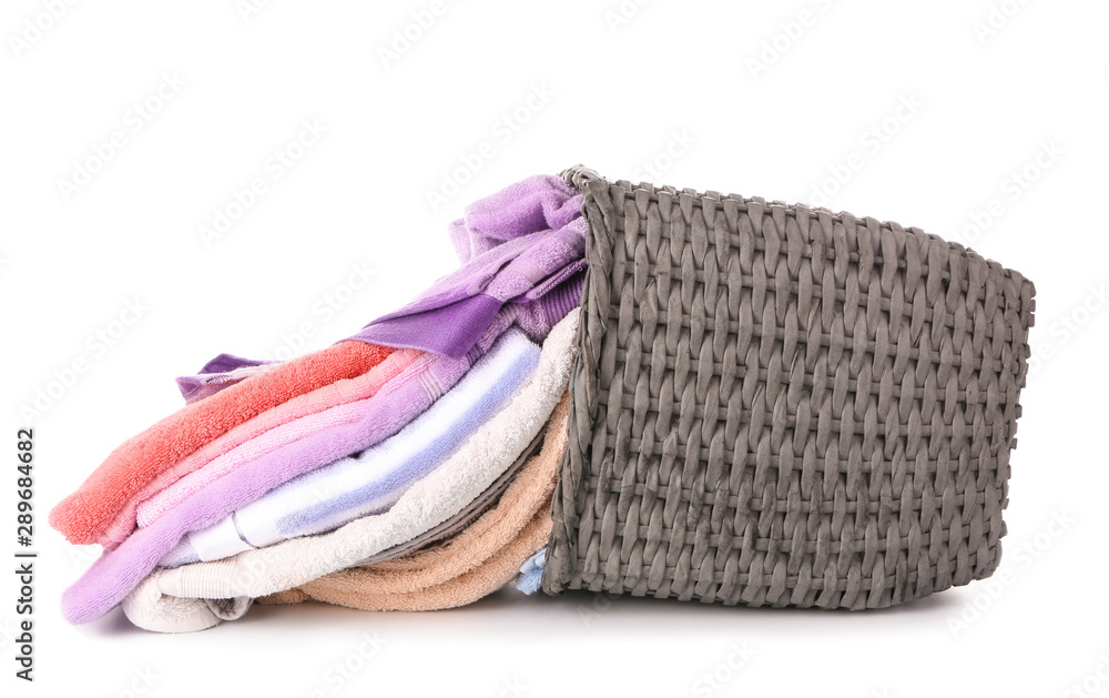 Basket with laundry on white background Basket with laundry on white background