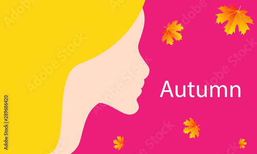Banner girl with autumn hair  vector art illustration.