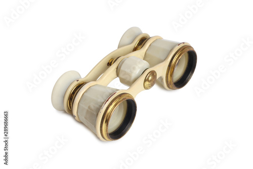 Vintage theater binoculars on a white background