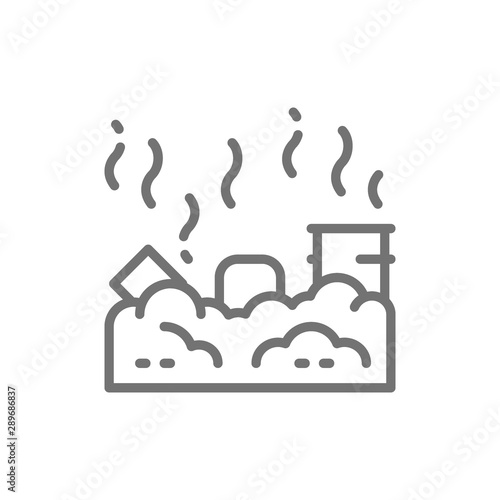 Vector waste landfill, air pollution line icon.