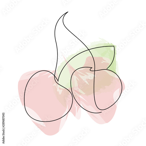 Single continuous line drawing of cherry for logo identity. Modern cherry berry one line design. Vector illustration