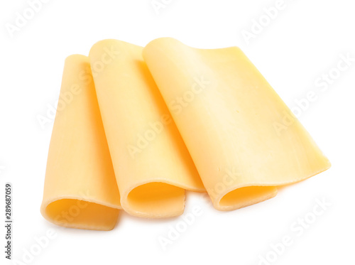 Fotografía Slices of tasty cheese on white background