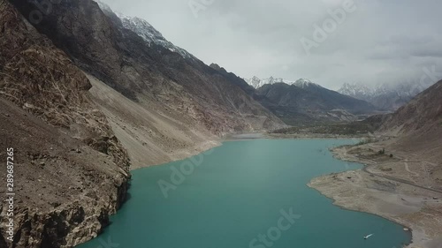 Aerial view of Ata Abad Lake, Hunza, Pakistan