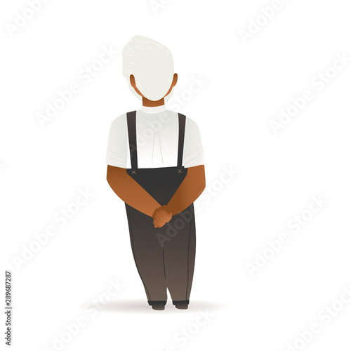 Male cartoon character back view - short man with white hair in waiting pose