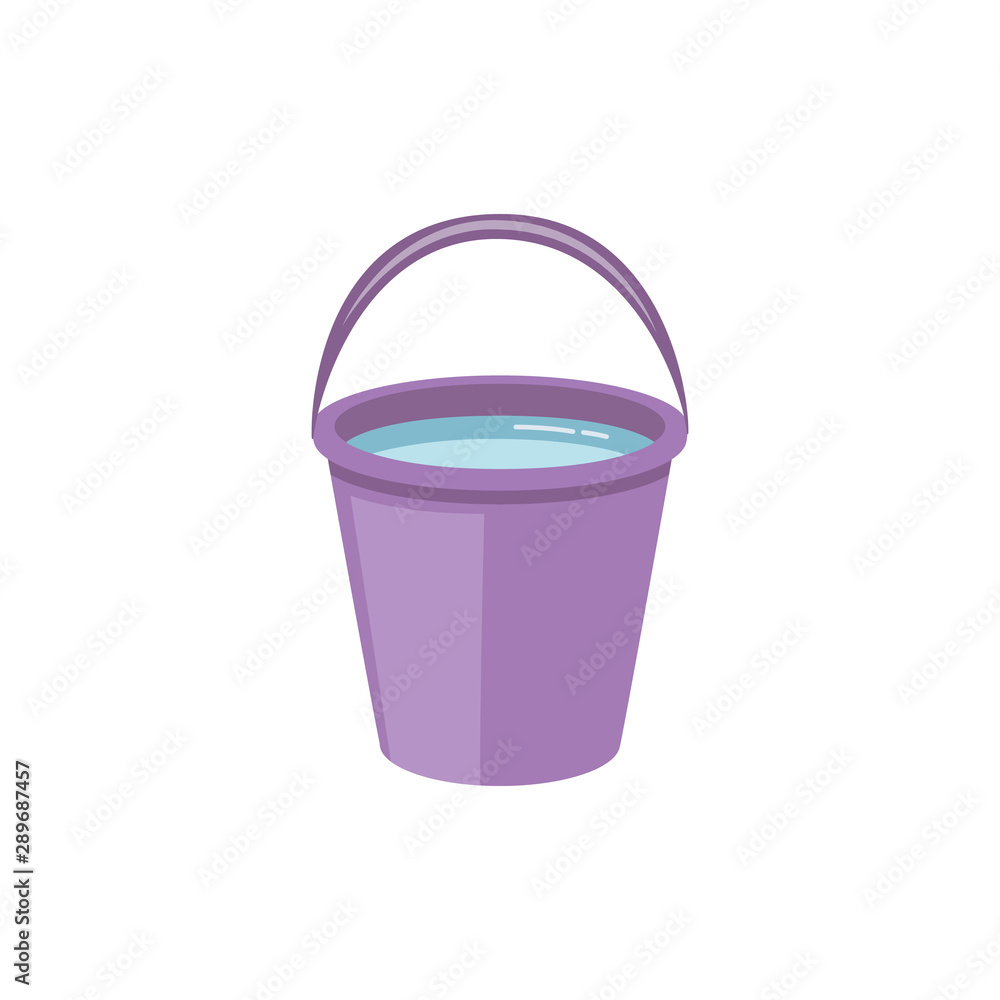 Plastic purple bucket full of water - flat cartoon vector illustration Plastic purple bucket full of water - flat cartoon vector illustration