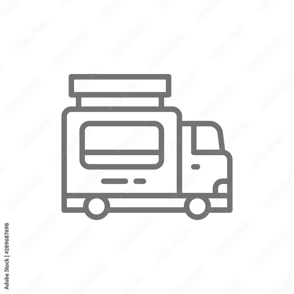 Catering food trailer, fast food truck line icon. Catering food trailer, fast food truck line icon.