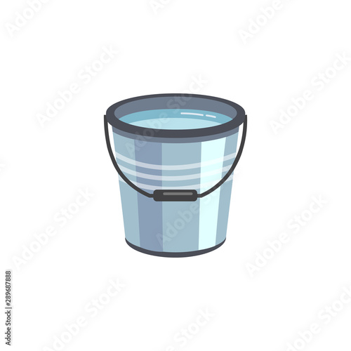 Metal bucket filled with clean water - isolated flat liquid container