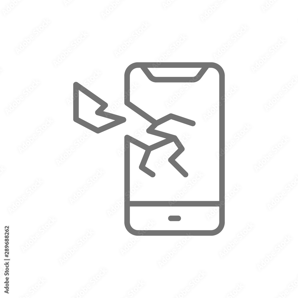 Vector broken smartphone, phone crashed line icon. Vector broken smartphone, phone crashed line icon.