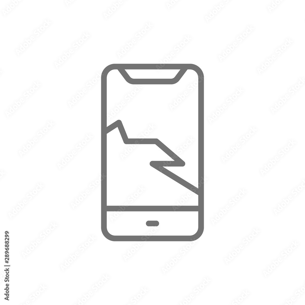 Cracked smartphone screen line icon. Isolated on white background Cracked smartphone screen line icon. Isolated on white background