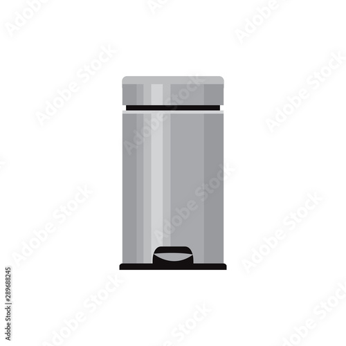 Metal steel trash can with foot pedal, isolated rectangle garbage bin