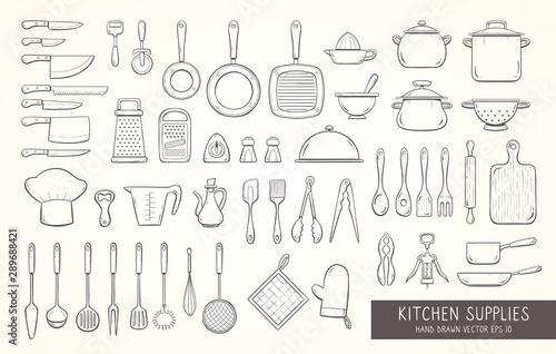 Hand drawn kitchen supplies photo